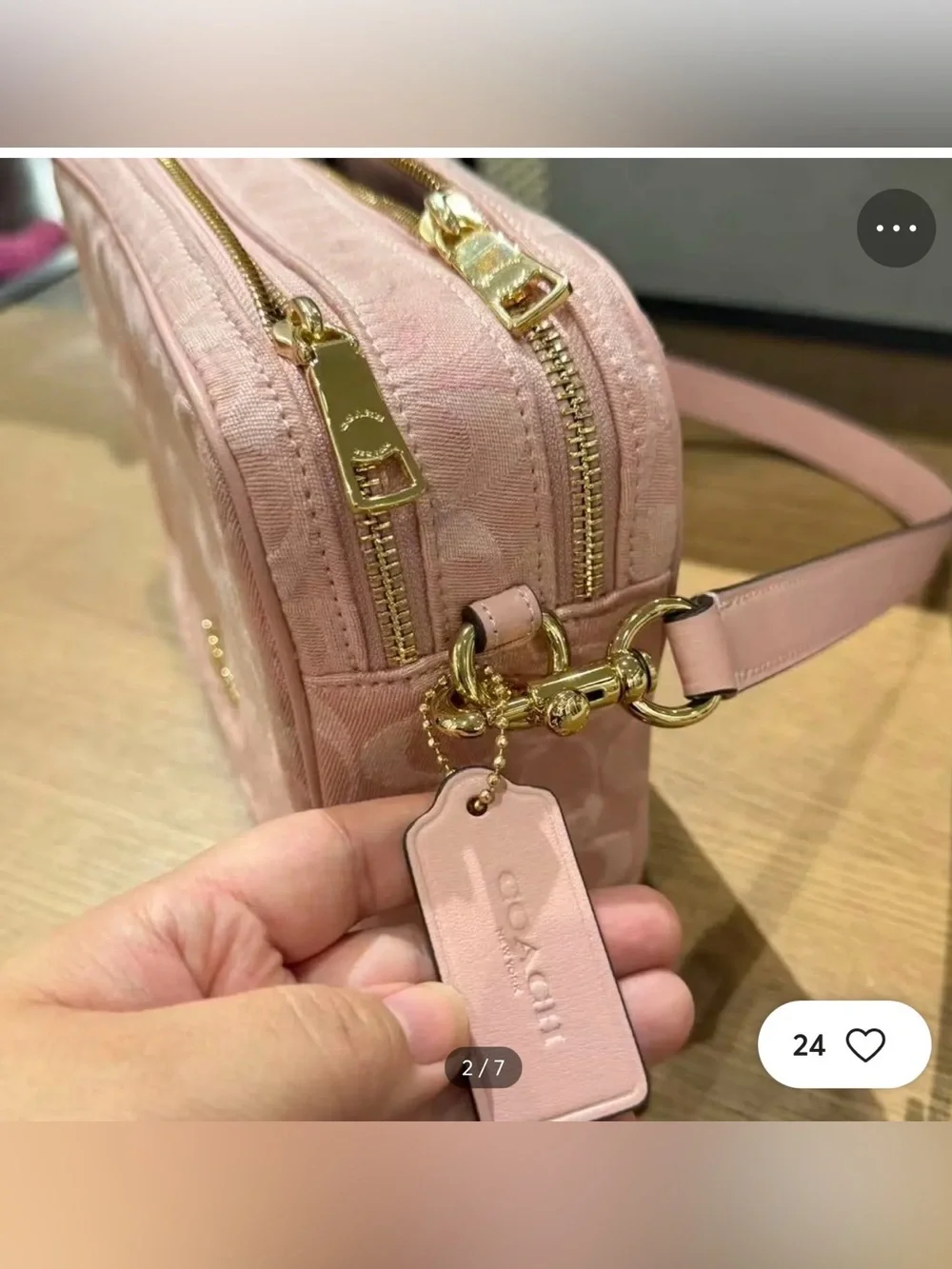 Coach Pink Signature Canvas Crossbody Camera Bag with Gold Hardware